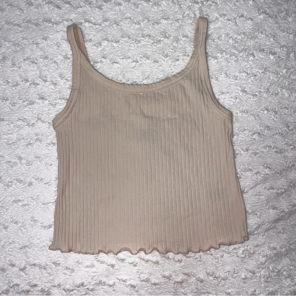 NWOT Old Navy ruffled cropped tank top (tan size small)